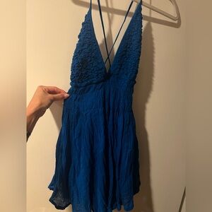 FREE PEOPLE LINEN BLUE BABYDOLL DRESS
